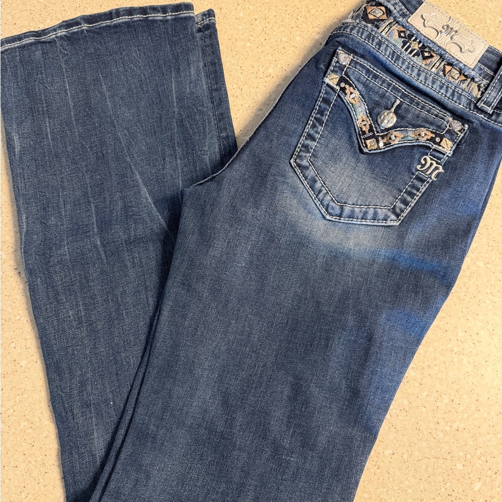 Miss Me Blue Boot Cut Jeans with Embellished Pockets